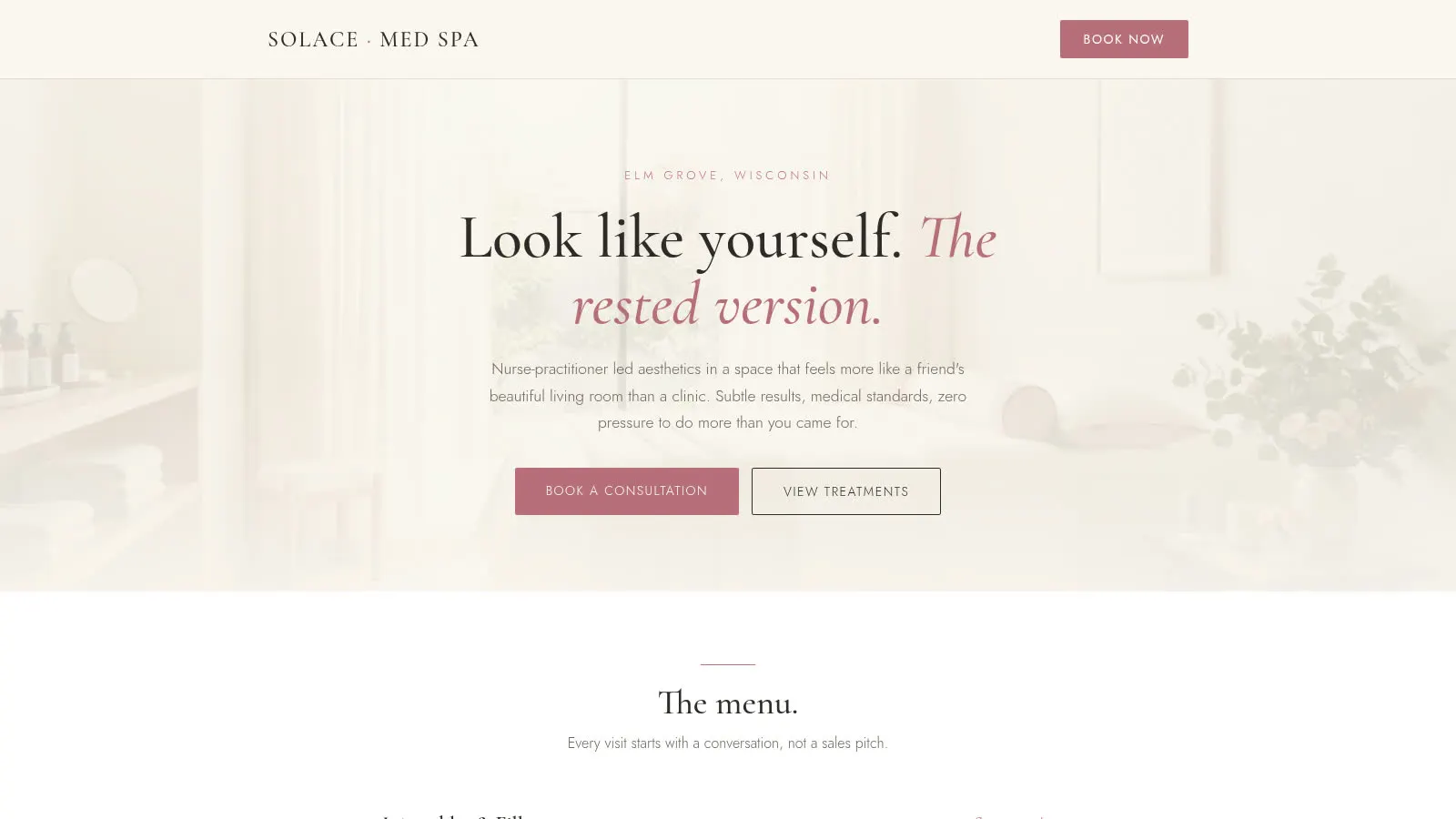 Sample build: Solace Aesthetics, a med spa website