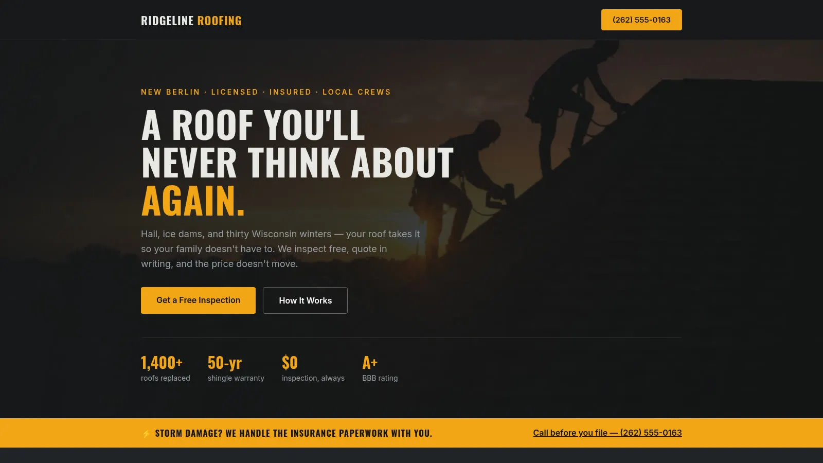 Sample build: Ridgeline Roofing, a roofing company website